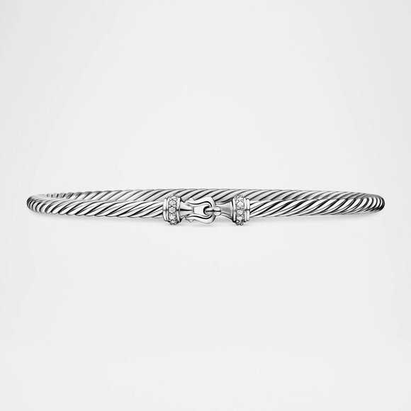 $550 David Yurman Sterling Silver 3mm Cable Buckle Bracelet with Paved Diamonds - Picture 3 of 8